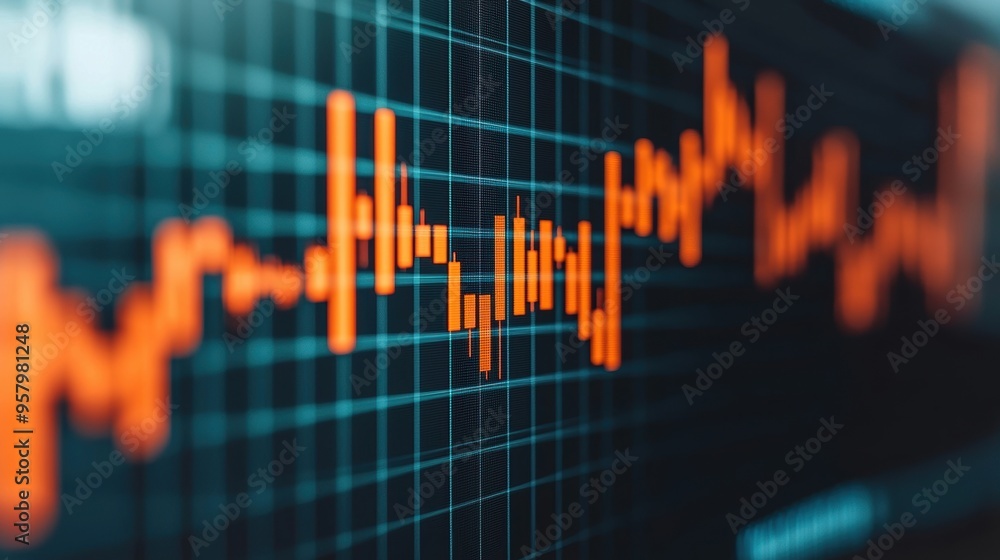 Aufkleber futuristic holographic trading algorithms in dark setting with copy space, selective focus. ultra hd