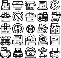 Package,  Box, delivery, cardboard, open box hand drawn vector set