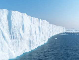 A massive ice cliff rises from the ocean in a stunning display of nature's power.