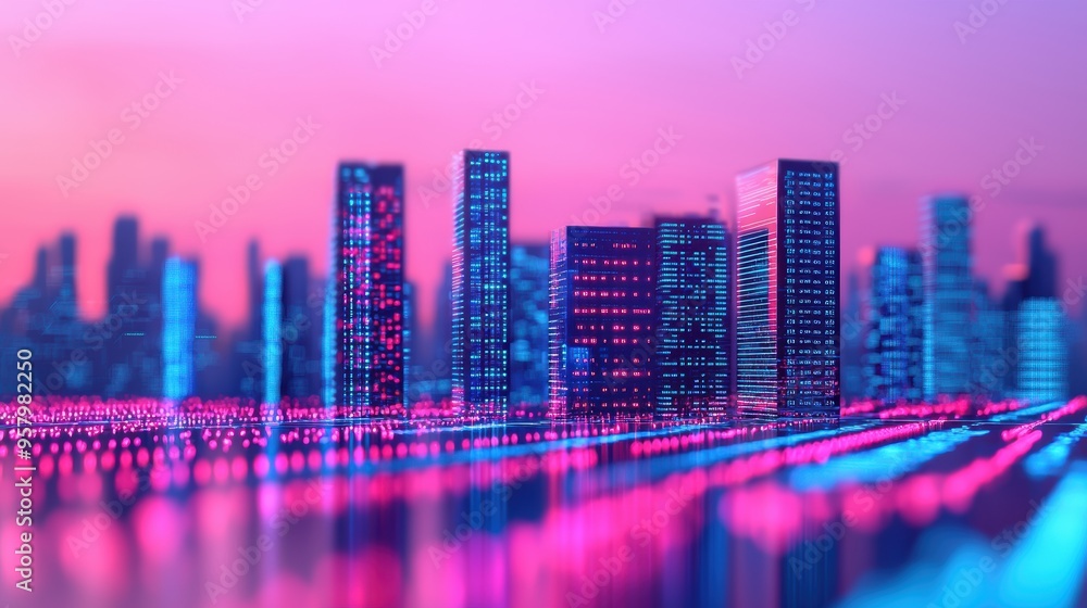 Poster futuristic ai-driven financial projections in modern city skyline with holographic data streams - ul