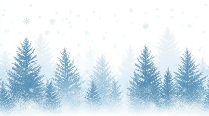 Winter scene with snowflakes falling over frosty trees against a light blue background. Perfect for seasonal or holiday designs.