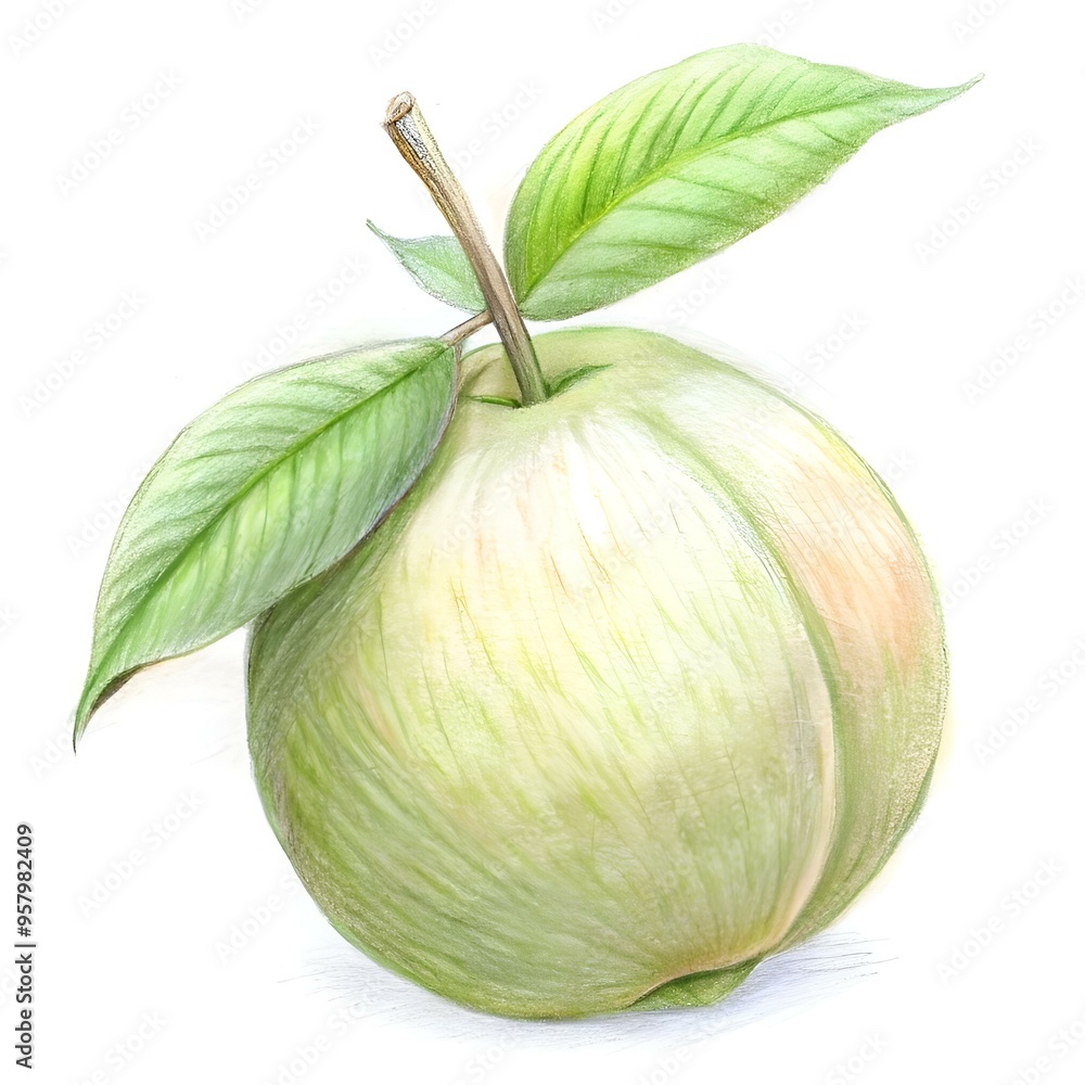 Poster a delicate pencil sketch of a jackfruit with a single leaf. perfect for adding a touch of nature to 