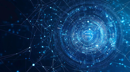 Obraz premium Advanced Blue Tech Environment with Network of Digital Elements and Streaming Data Highlighting the Extensive Nature of Big Data