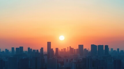 Fototapeta premium Bright sunrise over a cityscape, representing the dawn of a new era
