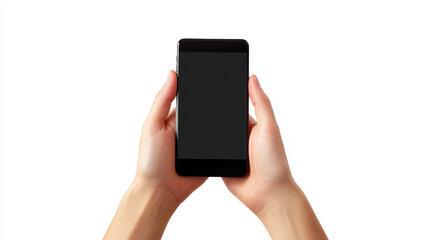Hand holding smartphone with blank screen isolated on white background, clipping path.