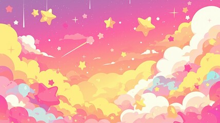 A dreamy sky filled with colorful clouds and twinkling stars, creating a whimsical and magical atmosphere.