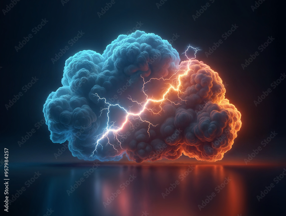 Poster neon lightning in the clouds. generative ai