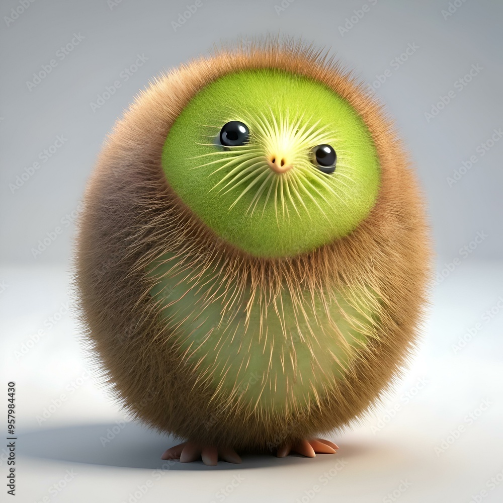 Poster a charming 3d illustration of a fuzzy kiwi. perfect for adding a touch of playful whimsy to your des
