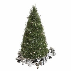 Christmas tree with decorations, isolated on white background, 3D illustration, cg render