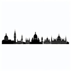 Obraz premium Silhouette of iconic Budapest skyline, featuring notable landmarks and architectural wonders against a clear background.