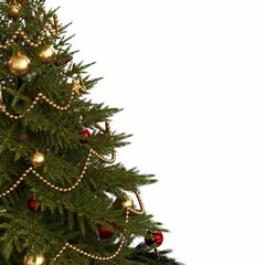 Christmas tree with decorations, isolated on white background, 3D illustration, cg render
