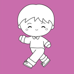 Kids Activity Walking Jogging Boy Cartoon Digital Stamp Outline