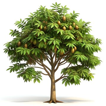 A vibrant. isolated Sapodilla tree with ripe fruit. perfect for adding a touch of tropical beauty to your designs.