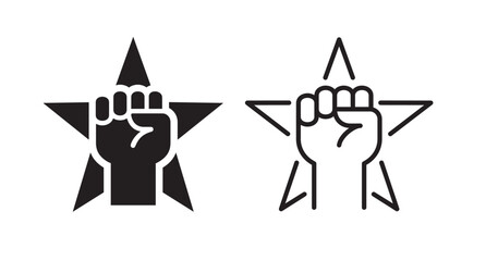A clenched fist icon raised against a star, symbolizing strength and defiance.
