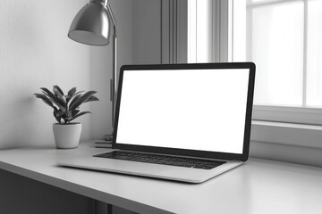 Fototapeta premium Laptop pc mock up template design on office workplace desk