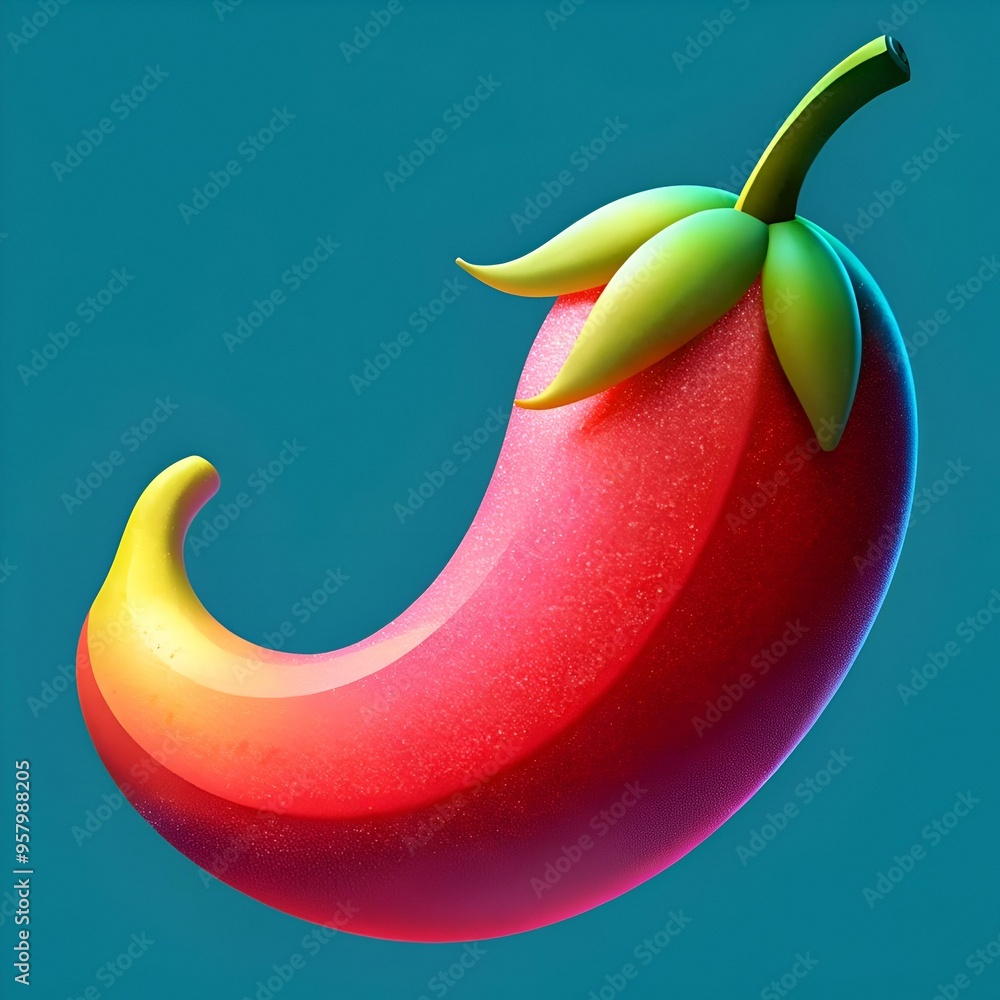 Poster a vibrant 3d rendering of a red chili pepper with a glossy finish and a textured surface.