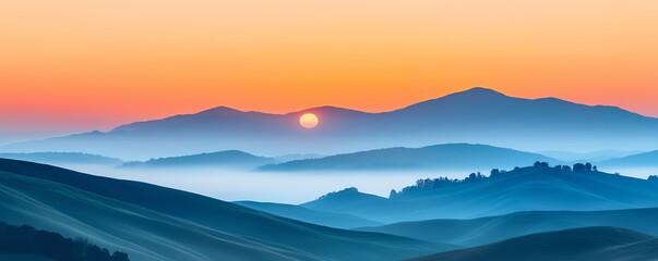 Breathtaking landscape showcasing rolling hills and a vibrant sunset, perfect for nature and travel themes.
