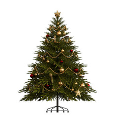 Christmas tree with decorations, isolate on a transparent background, 3d illustration, cg render
