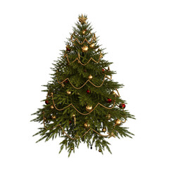 Christmas tree with decorations, isolate on a transparent background, 3d illustration, cg render
