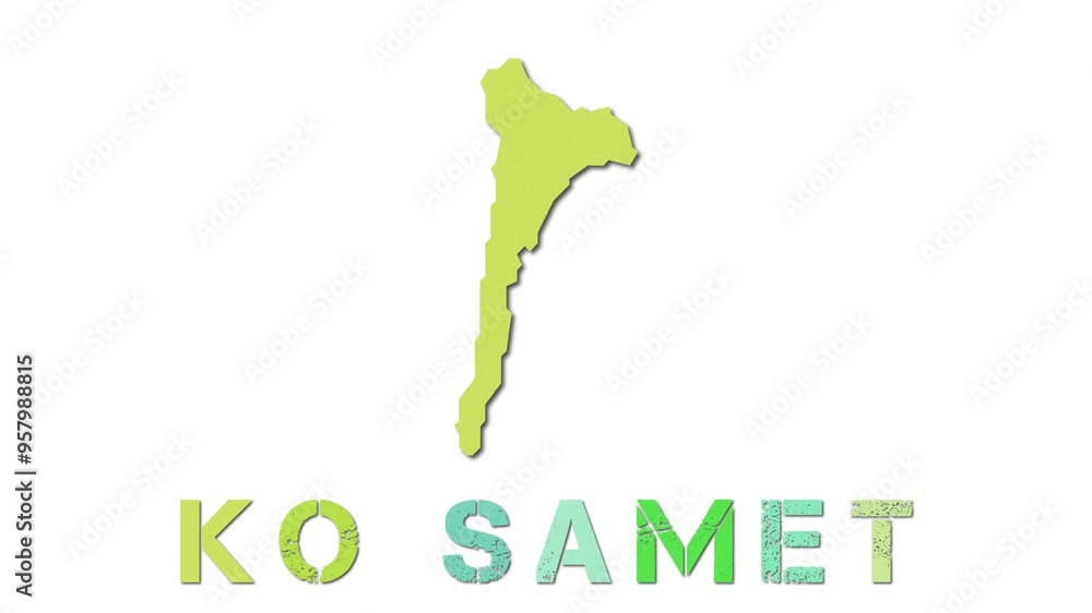 Poster ko samet map with paper regions. animated island map growing from regions and title letters falling 