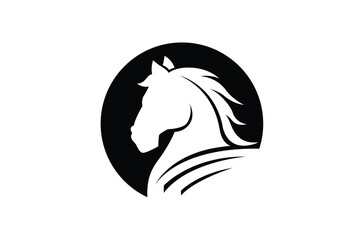 black horse head inside circle logo vector symbol icon	
