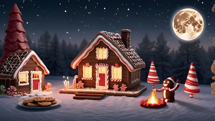 night scene the sky becomes a dark chocolate brown with sparkling star shaped sprinkles.