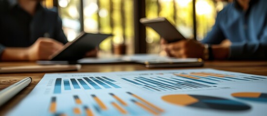 Business Meeting with Digital Tablets and Financial Charts in Modern Office Setting