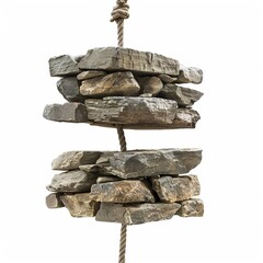 A stone wall defies gravity as it hangs from a rope in midair, creating an illusion of weightlessness 