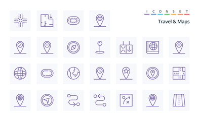 25 Maps & Travel Line icon pack, Vector icons illustration including pin, map, marker, location