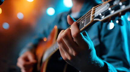 Fototapeta premium Musician playing an instrument on stage, lively and energetic,