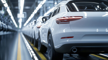 Fototapeta premium Explore the future of automotive manufacturing with our modern automated assembly line. This cutting-edge system streamlines production, enhances precision, and boosts efficiency, ensuring top-quality