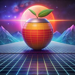 A futuristic 3D illustration of a canistel fruit with a retro 80s vibe.