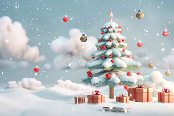 Fototapeta premium Christmas greeting card with bright winter holiday composition and New Year background