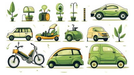 Cartoon illustration design of several environmentally friendly means of transportation