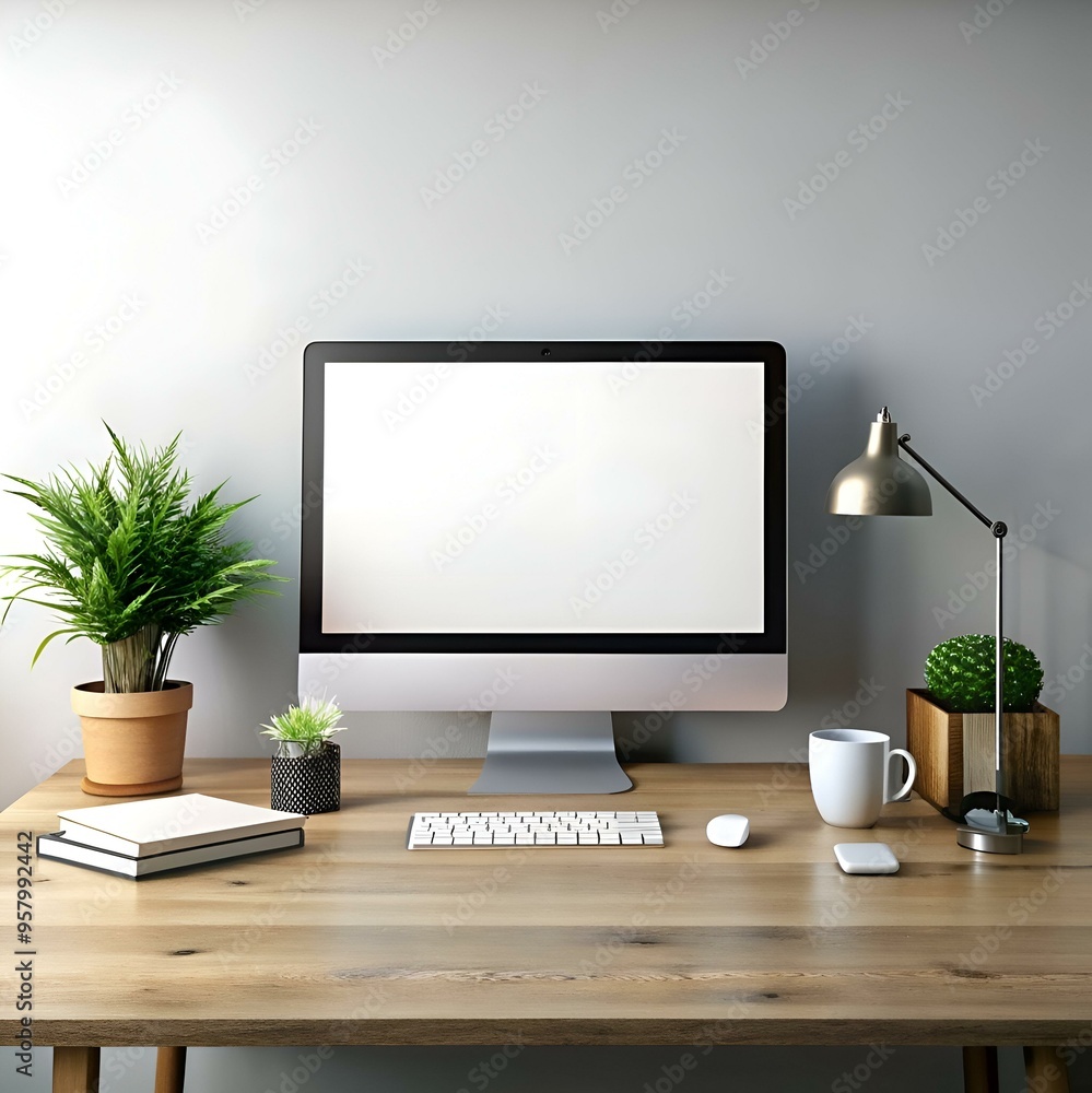 Poster clean and modern desktop mockup with a blank screen. perfect for showcasing websites. apps. or desig