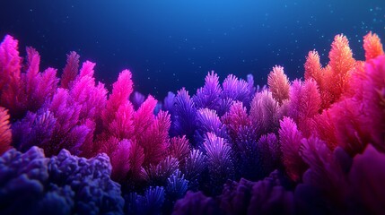 Vibrant coral reef with shades of pink and purple, showcasing the beauty of underwater life in a serene ocean environment.