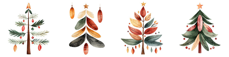 Obraz premium A collection of beautifully illustrated Christmas trees in various colors and styles, perfect for festive designs.
