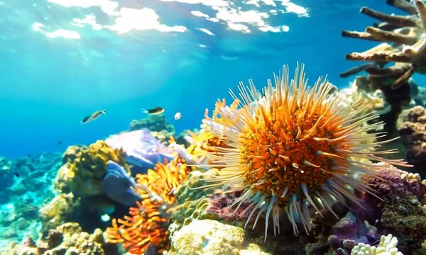 Elegant sea urchin in a vibrant reef, Video