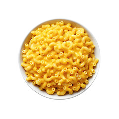 Macaroni and cheese top view on white background