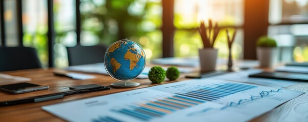 A corporate meeting with a presentation highlighting key achievements in ESG, with visual representations of environmental and social impacts