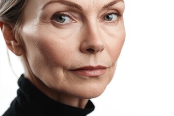 Fototapeta premium 50s middle aged old woman looking at camera isolated on white background advertising dry skin