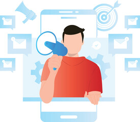 The boy is holding a megaphone.