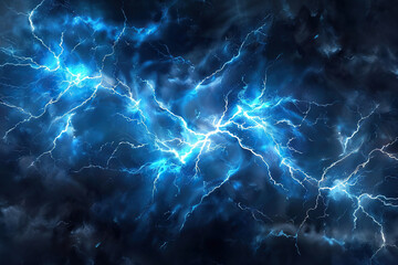 Fototapeta premium Generative ai on theme of scary bright electric lightning bolt with branches in the night dark sky