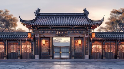 Fototapeta premium Illustration Of China Landmarks, Generative AI