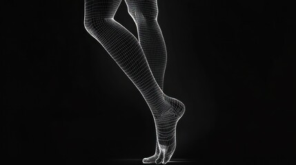 Wireframe of female legs against a black background.
