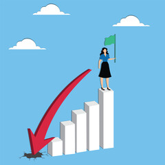 Woman stood on falling graph