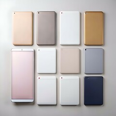 A collection of ten blank tablets. each in a different color and material.