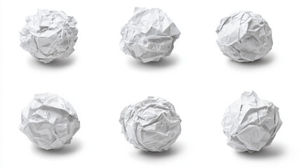 White 3D crumpled paper ball, realistic wrinkled trash vector isolated on a transparent background, featuring a messy, rumpled grunge sheet as a waste or mistake in a document.