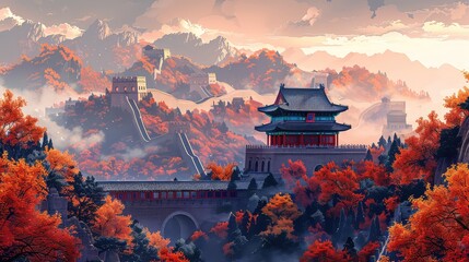 Naklejka premium Illustration Of China Landmarks, Generative AI