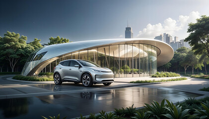 Auto el&eacute;ctrico ecol&oacute;gico cargando